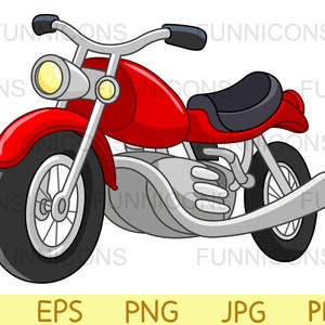 Clipart Cartoon einer roten Motorrad Seitenansicht, ai eps png jpg und pdf-Dateien enthalten, digitale Dateien sofortigen Download.