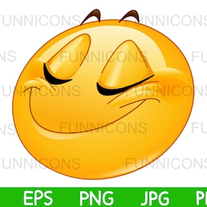 Clipart Cartoon einer Emoticon mit geschlossenen Augen lächelnd, ai eps png jpg und pdf Dateien, digitale Dateien sofort download.
