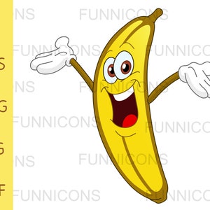 Clipart einer Cartoon-Banane, ai eps png jpg und pdf-Dateien enthalten, digitale Dateien sofortigen Download.