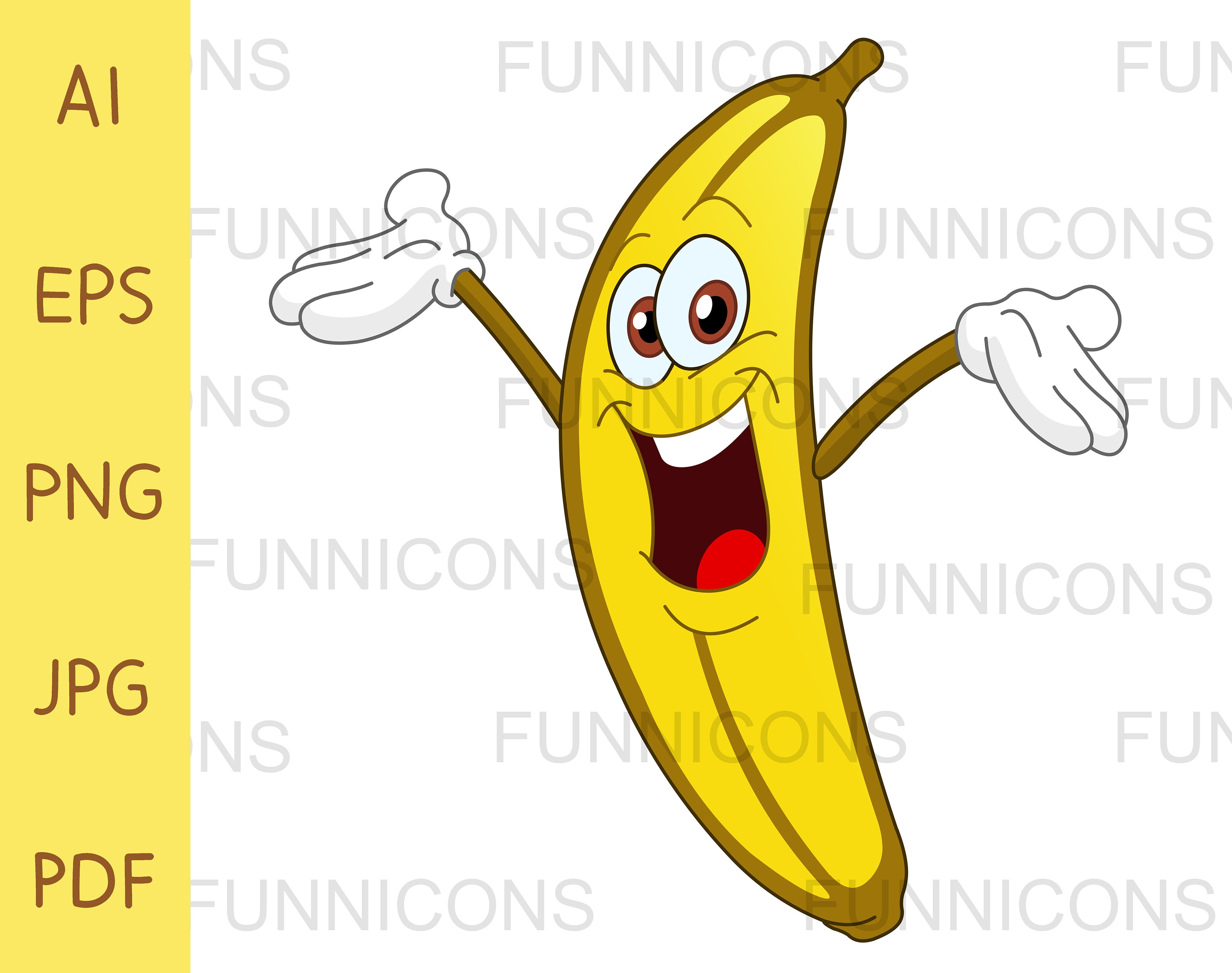 Banana Cat Meme Vector Isolated On Yellow Background. Funky Crying