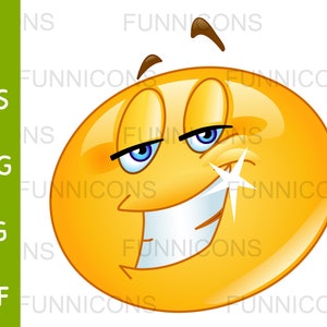 Desenho animado Clipart de um emoticon encantador com um sorriso brilhante, arquivos ai eps png jpg e pdf incluídos, download instantâneo de arquivos digitais.
