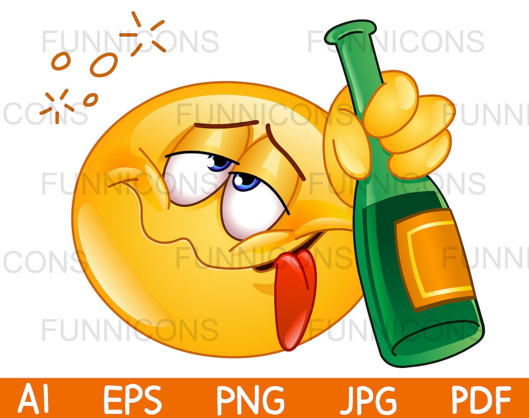 Clipart Cartoon of a Drunk Emoji Emoticon Holding a Bottle of Etsy