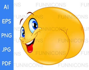 Clipart cartoon of a happy mooning emoticon with tongue out showing his butt, ai eps png jpg and pdf files, digital files download.