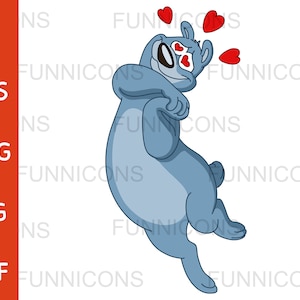 Clipart cartoon of in love blue bear floating in the air with hearts, animal illustration, ai eps png jpg pdf files, digital files download.