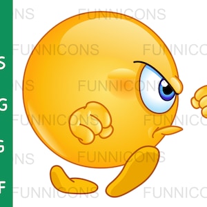 Desenho animado Clipart de um emoticon irritado andando ou marchando, arquivos ai eps png jpg e pdf incluídos, download instantâneo de arquivos digitais.