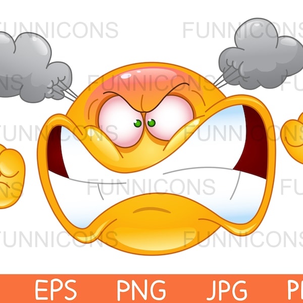 Clipart cartoon of a Furious angry  emoticon turning red with steam, ai eps png jpg and pdf files included, digital files download.