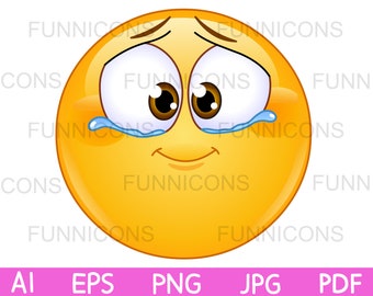 Clipart cartoon of cute emotional  emoticon with tears of joy cry, ai eps png jpg and pdf files included, digital files download.