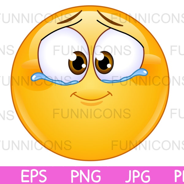 Clipart cartoon of cute emotional  emoticon with tears of joy cry, ai eps png jpg and pdf files included, digital files download.