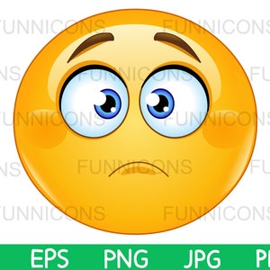 Dibujos animados de imágenes prediseñadas de un emoticono triste, ligeramente frunciendo el ceño, archivos ai eps png jpg y pdf incluidos, descarga instantánea de archivos digitales.