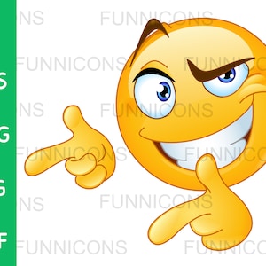 Clipart przedstawiający emotikonkę pokazującą dwa kciuki do góry i wskazującą palcami, pliki ai eps png jpg i pdf, możliwość pobrania plików cyfrowych.