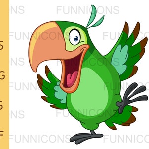 Clipart of a green parrot dancing, Vector illustration, ai eps png pdf and jpg files included, digital files instant download.