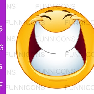 Clipart Cartoon eines Emoticon mit einem großen Lächeln und geschlossenen Augen, ai eps png jpg und pdf Dateien enthalten, digitale Dateien download.