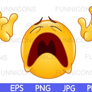 Clipart cartoon of crying angry praying  emoticon raising hands shouting why god why, ai eps png jpg pdf files, digital files download.