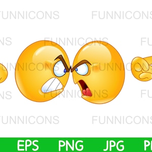 Clipart przedstawiający dwie wściekłe emotikony kłócące się i walczące ze sobą, pliki ai eps png jpg pdf, pliki cyfrowe do pobrania.