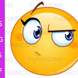 Clipart cartoon of a female  emoticon suspecting something, ai eps png jpg and pdf files included, digital files instant download.