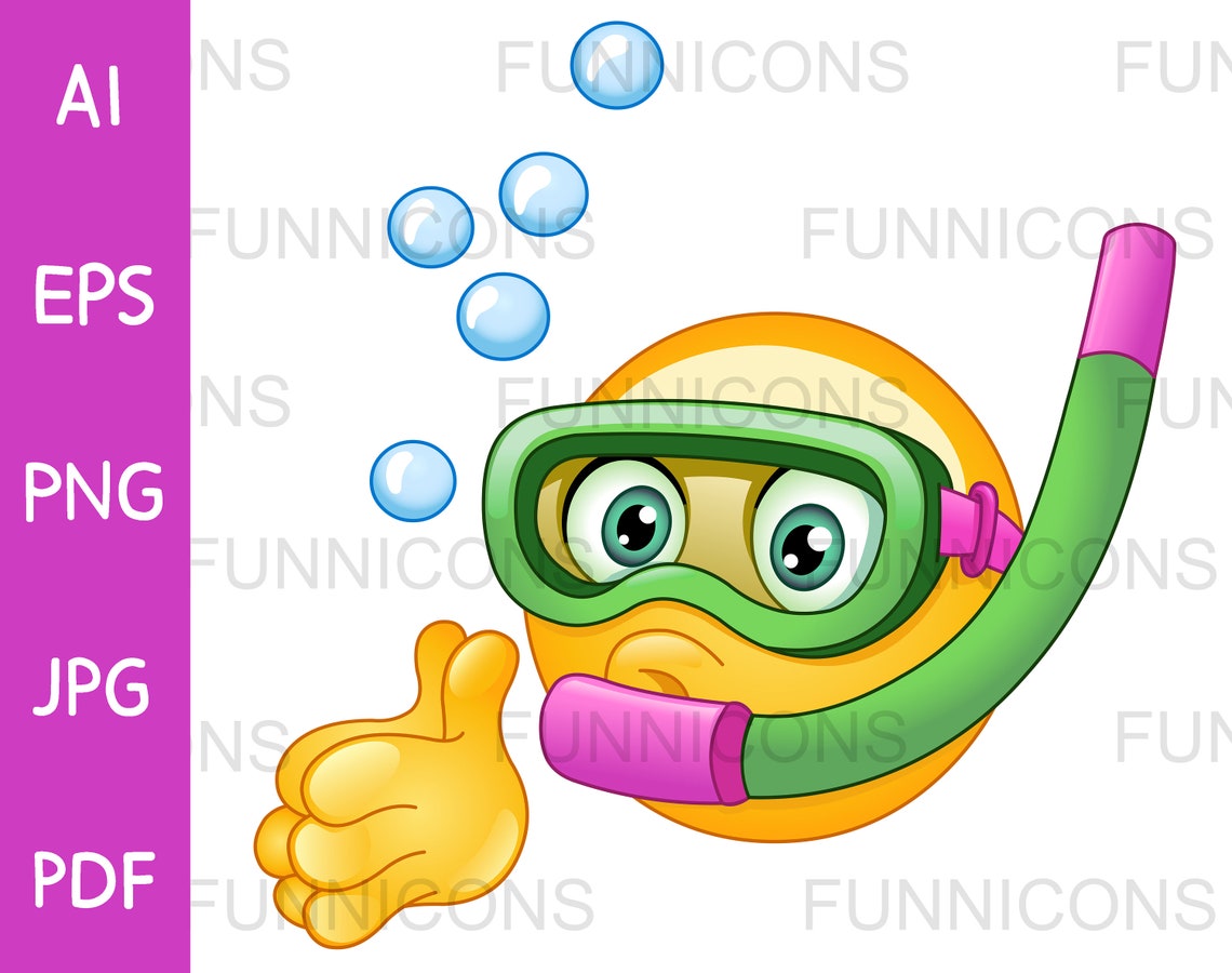 Clipart Cartoon of Emoji Emoticon Snorkeling or Diving Ai Eps Etsy Israel