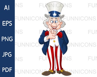 Clipart Cartoon of Happy Uncle Sam Smiling and Pointing Outwards, We Want  You, Ai Eps Png Jpg and Pdf Files, Digital Files Download. - Etsy