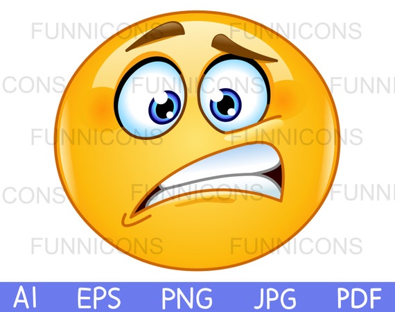 Cartoon face vector frightened emoji fear or worry - Stock