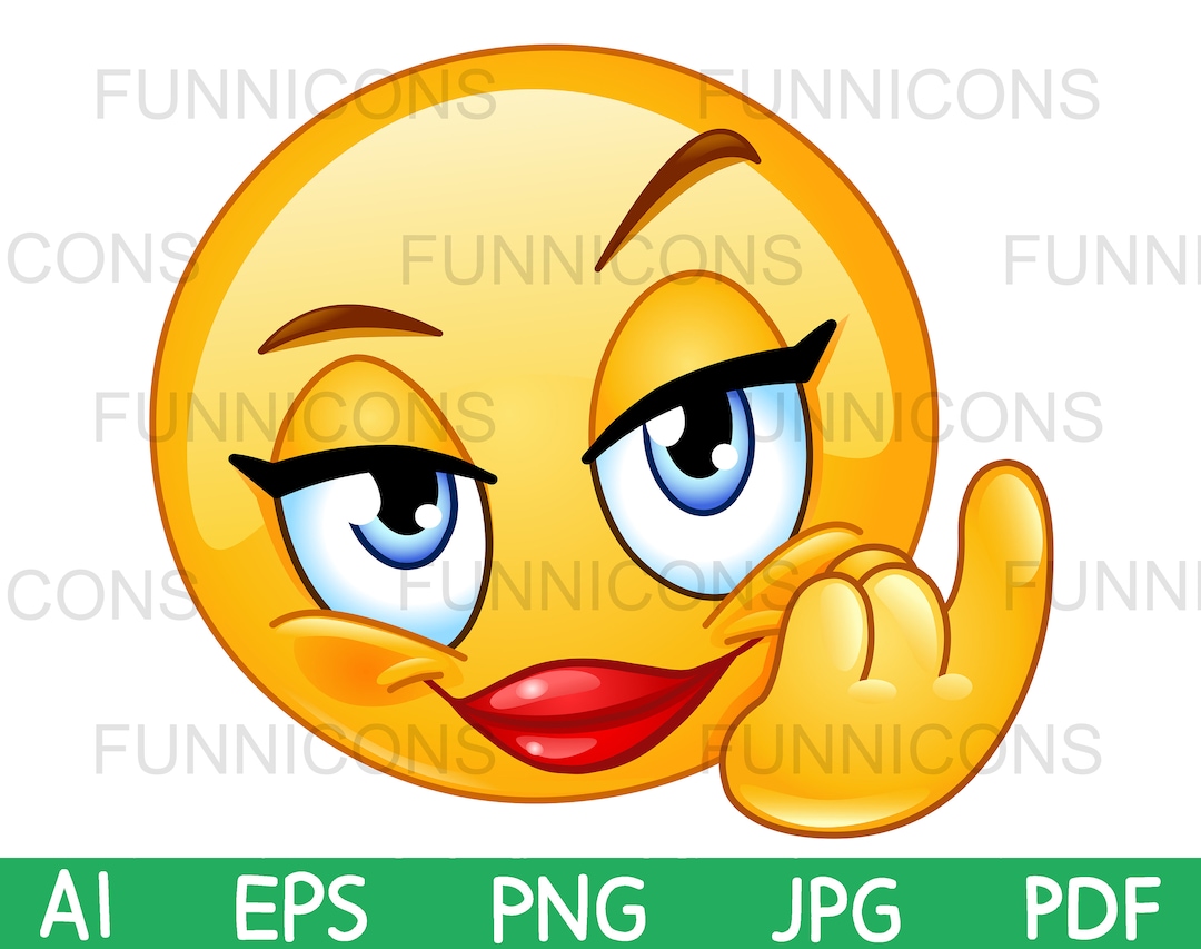Clipart Cartoon of a Flirty Female Emoji Emoticon (Instant Download) Etsy