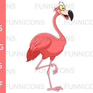 Clipart Cartoon eines glücklichen rosa Flamingo, Vogel-Illustration, ai eps png jpg und pdf-Dateien enthalten, digitale Dateien sofortigen Download.