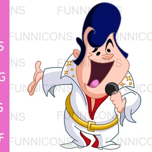 Clipart cartoon of a male singer impersonator with microphone, ai eps png jpg and pdf files included, digital files instant download.