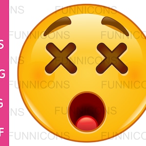 Clipart cartoon of a dizzy  emoticon face with x eyes, ai eps png jpg and pdf files included, digital files instant download.