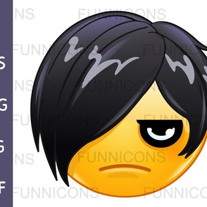 Clipart cartoon of an emo emoticon with dark hair and eye, ai eps png jpg and pdf files included, digital files instant download.