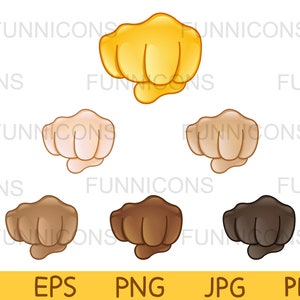 Clipart pacote conjunto de sinais de mão com punho de vários tons de pele. Conjunto de vetores, arquivos ai eps e png 300dpi incluídos, download de arquivos digitais.