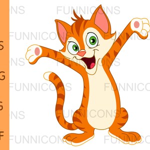 Clipart van een gelukkige kat, ai eps png pdf en jpg bestanden opgenomen, digitale bestanden instant download.