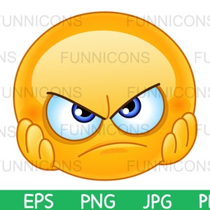 Dibujos animados de imágenes prediseñadas de un emoticón con una expresión decepcionada o enojada, archivos ai eps png jpg y pdf incluidos, descarga de archivos digitales.