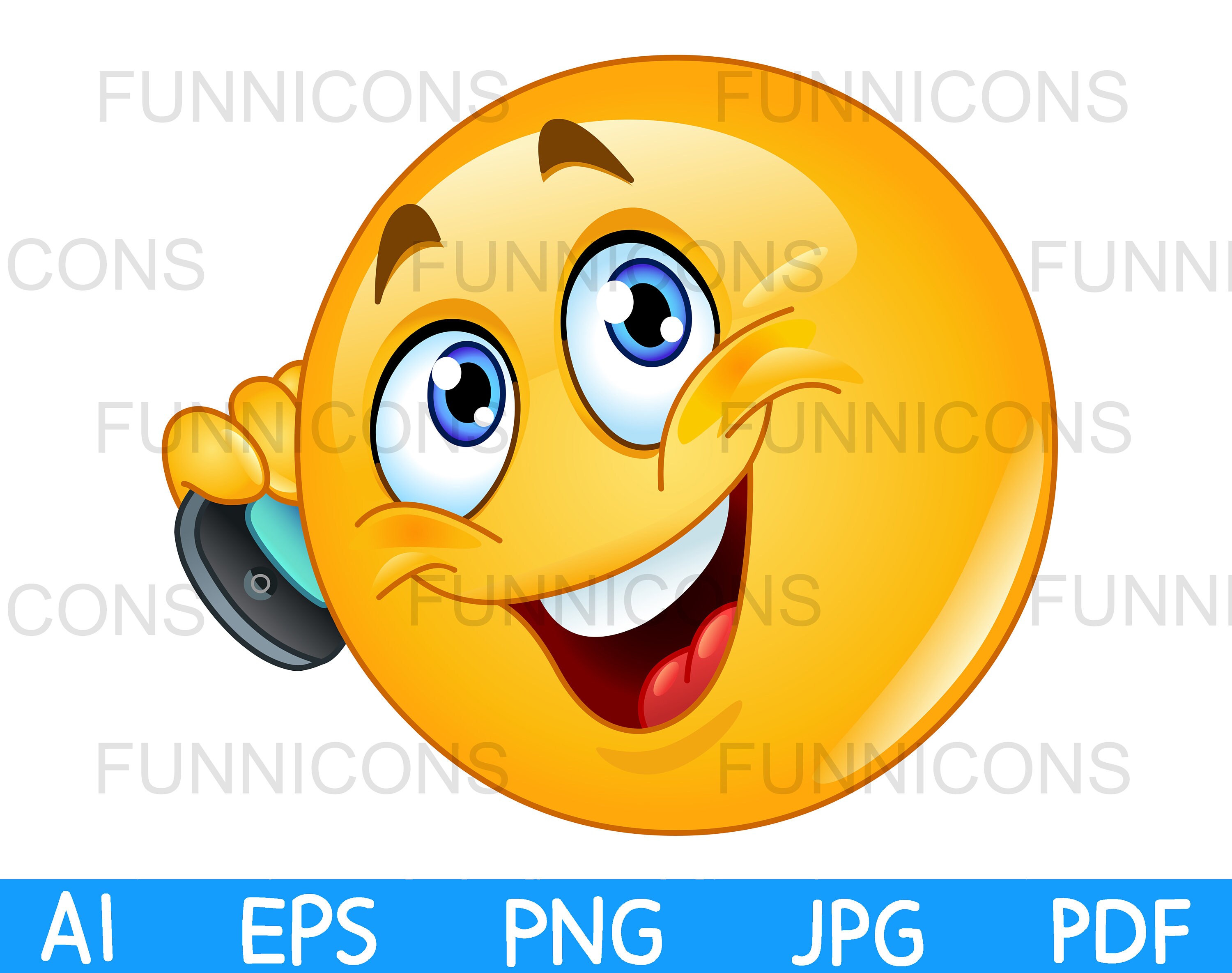 Clipart Cartoon of an Emoji Emoticon Talking on a Cell Phone - Etsy Israel