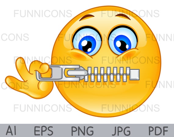 Clipart Cartoon of Emoji Emoticon Zipping His Mouth (Instant Download) 