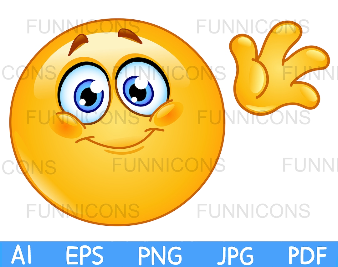 Clipart Cartoon of a Happy Emoticon Waving Hello, Ai Eps Png Jpg and ...