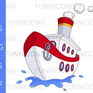 Clipart of a cartoon steam ship, ai eps png jpg and pdf files included, digital files instant download.