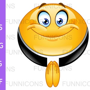 Clipart Cartoon von einem glücklichen Priester Emoticon mit Gebetshänden, ai eps png jpg und pdf Dateien Enthalten, digitale Dateien sofort Download.