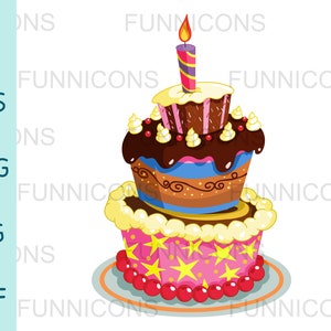 Anniversaire Cake Clipart, Vector Illustration, ai eps png pdf et jpg fichiers inclus, fichiers numériques téléchargement instantané.