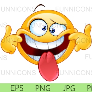 Szalona emotikonka robiąca minę, zabawna kreskówka clipart, pliki ai eps png jpg i pdf w zestawie, pliki cyfrowe do natychmiastowego pobrania.