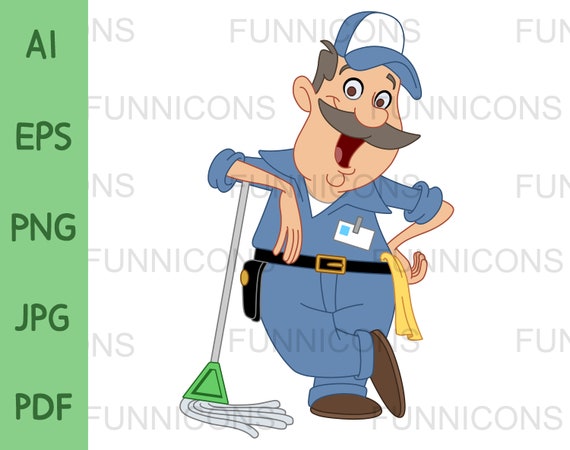 janitor cleaning cartoon