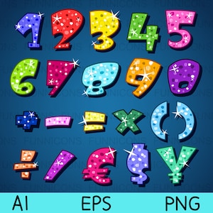 Números brilhantes, conjunto de números vetoriais, arquivos ai eps e png 300dpi incluídos, download instantâneo de arquivos digitais.