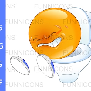 Clipart cartoon van emoticon poepen op een toilet, ai eps png jpg en pdf-bestanden inbegrepen, digitale bestanden direct downloaden.