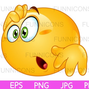 Dibujos animados de imágenes prediseñadas de emoticon asombrado sorprendido conmocionado asustado, archivos ai eps png jpg y pdf incluidos, archivos digitales descarga instantánea.