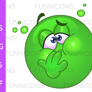 Clipart przedstawiający zieloną emotikonkę chorego, odczuwającego mdłości, dołączone pliki ai eps png jpg i pdf, możliwość natychmiastowego pobrania plików cyfrowych.