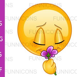 Cartoon clipart di emoticon che sente l'odore di un fiore, file ai eps png jpg e pdf inclusi, download immediato di file digitali.