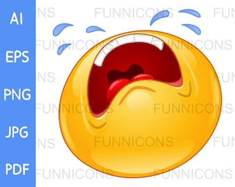 Clipart cartoon of an emoticon crying out loud wailing, ai eps png jpg and pdf files included, digital files instant download.