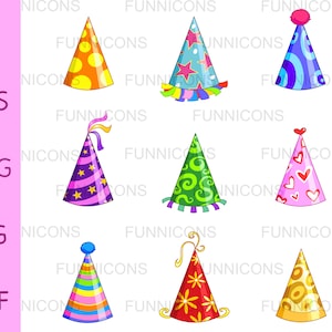 Party hats clipart bundel, verjaardag vakantie New Year caps, Vector set, ai eps en png 300dpi bestanden inbegrepen, digitale bestanden instant download.