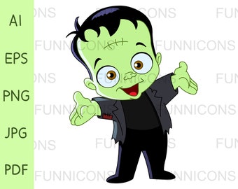 Frankenstein Kid Halloween Clipart, Vector illustratie, ai eps png pdf en jpg bestanden inbegrepen, digitale bestanden instant download.