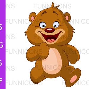 Dibujos animados clipart de un oso de peluche feliz corriendo, ilustración animal, ai eps png jpg y archivos pdf incluidos, archivos digitales de descarga instantánea.