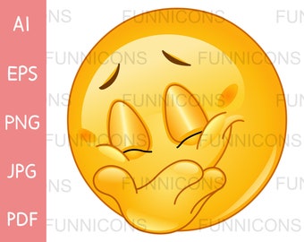 Clipart-tecknad film av en skrattande emoticon som täcker hennes mun, ai eps png jpg och pdf-filer ingår, digitala filer för omedelbar nedladdning.