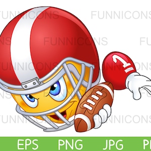 Cartoon clipart di un giocatore di football americano con palla, file ai eps png jpg e pdf inclusi, download immediato di file digitali.
