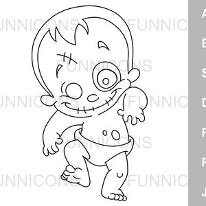 Halloween delineado bebê zumbi - Página para colorir digital, carimbo digital para scrapbooking, confecção de cartões. ai eps svg dxf png pdf jpg 300 DPI